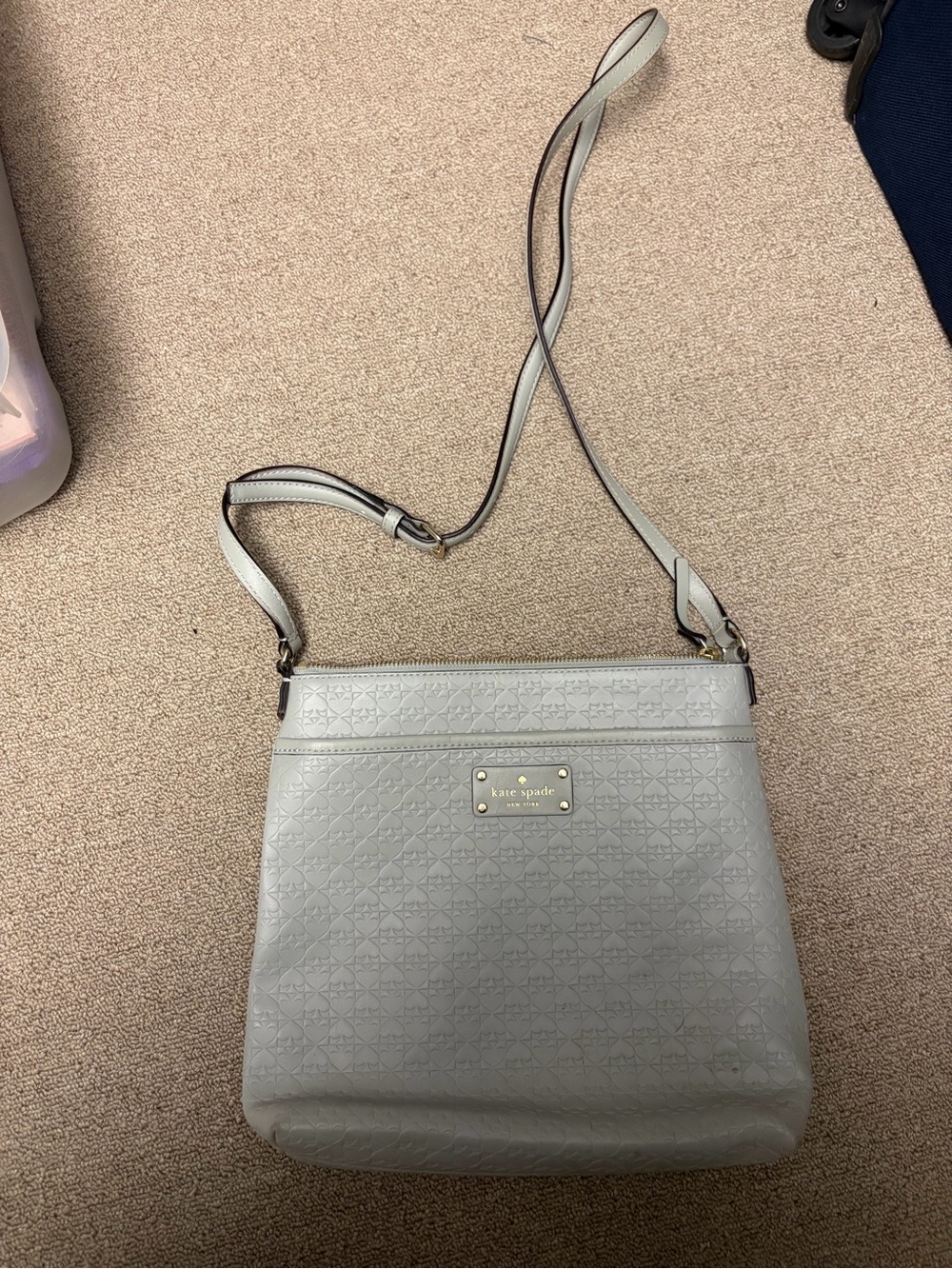 kate spade Light Gray Embossed Leather Crossbody